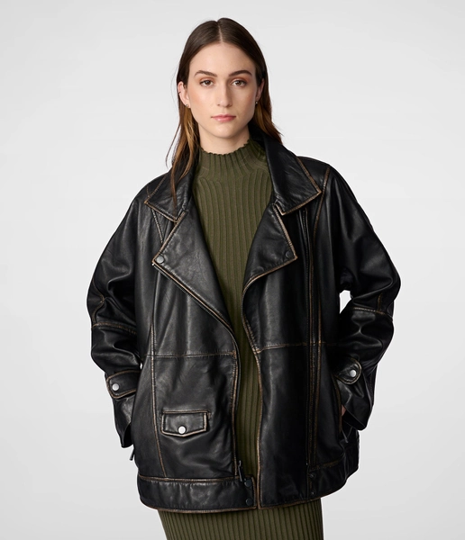 Brielle Oversized Leather Moto Jacket