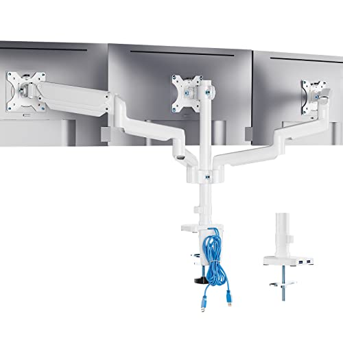 WALI Triple Monitor Mount, 3 Monitor Stand Desk Mount with Premium Gas Spring Arm for Screens up to 27 inch, Mounting Holes 75x75 or 100x100 mm (GSDM003W-U), White - White