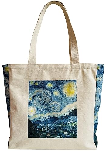 HaoHakka Canvas Tote Bag Aesthetic Vintage Cute School Tote with Zipper Pockets Valentines Christmas Gifts for Women Girls / Starry Night