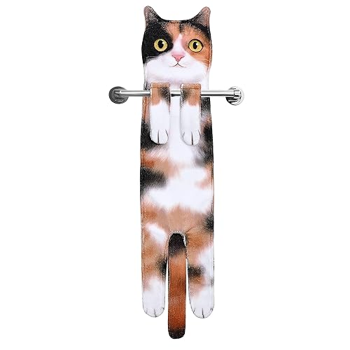 Cat Funny Hand Towels for Bathroom Kitchen - Cute Decorative Cat Decor Hanging Washcloths Face Towels Super Absorbent Soft - Mothers Day Easter House Warming Birthday Gifts for Women Cat Lovers - L-cat-three Felinae01