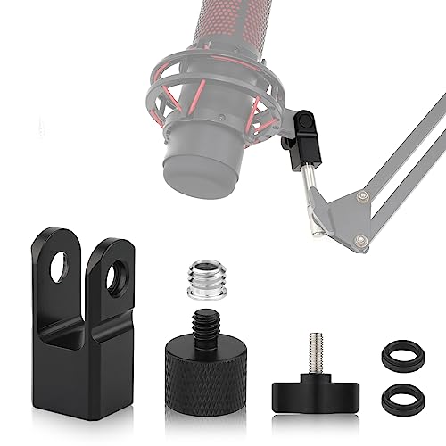 Microphone Mount Adapter for Hyperx Quadcast with 3/8" or 1/4" Screw Adapter, Works with HyperX QuadCast Microphone Stand & Boom Arm Durable Replacement Accessory for Mic (Black)