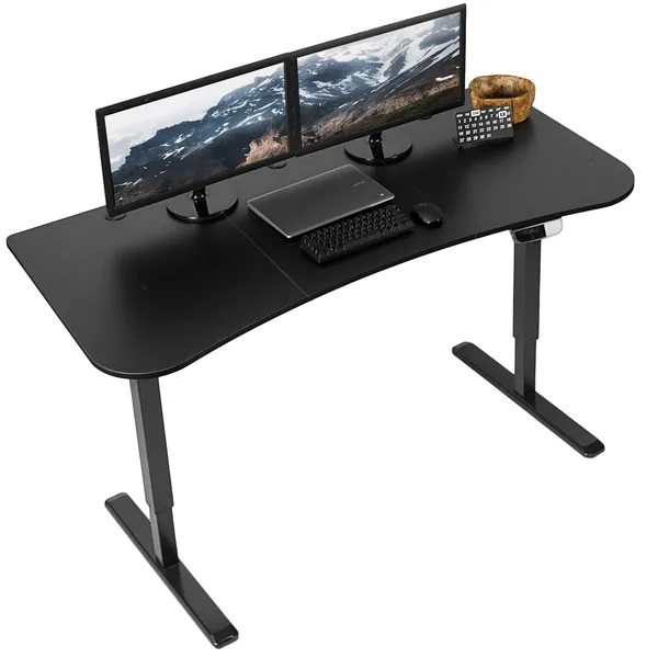 VIVO Electric Height Adjustable 63 x 32 inch Stand Up Desk, Complete Active Workstation with 3 Section Black Table Top, Black Frame, Touch Screen Controller, DESK-KIT-2E1B - 63 x 32 inch Black/Black