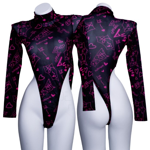 Mesh Manga Noises Bodysuit - Pink / XS/S