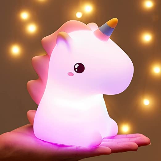 Einhorn Nachtlicht Kinder, 16 Farben Kawaii Nachtlicht Baby, LED Nachttischlampe Babyzimmer, Silikon Stilllicht Dimmbar Touch für Einhorn Geschenke für Mädchen, Cute Nachtlampe Kinderzimmer Akku - Einhorn
