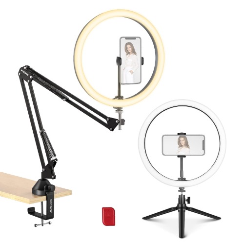 NEEWER 12" LED Ringlichtset, zweifarbiges Ringlicht mit Scherenarmständer, Tischstativ, Fernauslöser, Telefonhalter, Kugelkopf, Kabelbinder, Schraubadapter für Make up, Zoom Anrufe, YouTube Videos