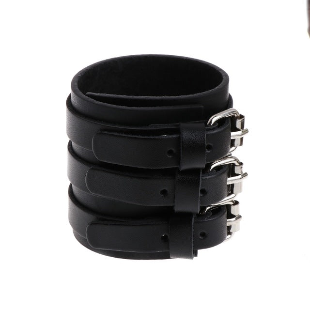 'Fearless' Faux Fake Leather Wristband Black Buckle Bracelet
