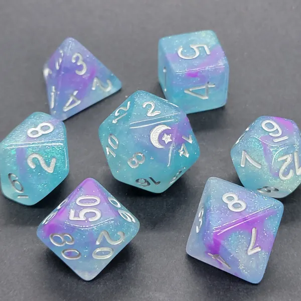 Moonstruck - Blue and Purple Glittery D&D Dice, Polyhedral Dice Set for Dungeons and Dragons and RPG&#39;s (Role Playing Games)