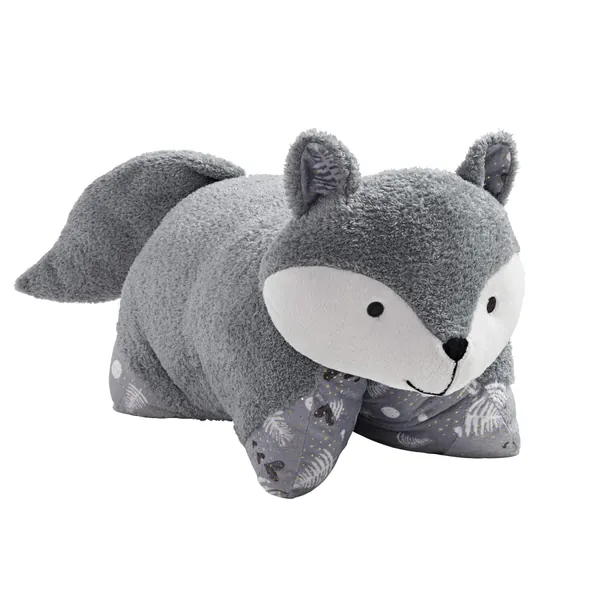 Pillow Pets Naturally Comfy Fox Stuffed Animal Plush Toy, Gray - 