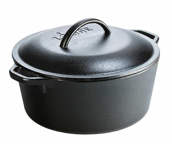 Lodge L8DOL3 Cast Iron Dutch Oven with Dual Handles, Pre-Seasoned, 5-Quart - 5 Quart - Dutch Oven