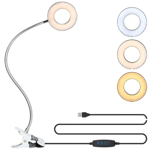 Bekada LED Desk Light with Clamp for Video Conference Lighting, Clip on LED Ring Light for Computer Webcam, USB Laptop Light for Zoom Meetings, Reading Light with 3 Color 10 Dimming Level (Silvery) - Silvery