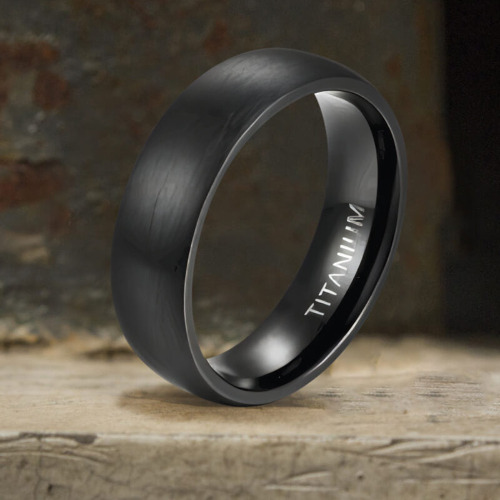 Simple Curved Brushed Titanium Engagement Ring - 6MM / Black / 8.5