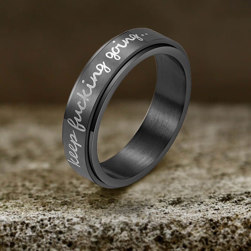 Simple Keep Fucking Going Spinner Stainless Steel Ring - Black / 8