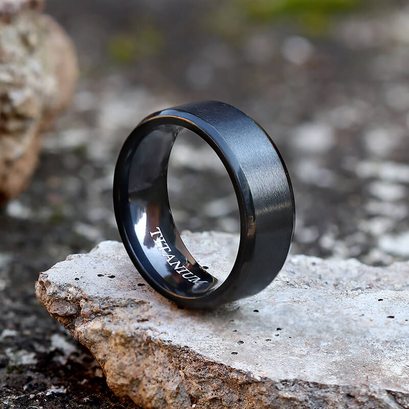 8mm Black Brushed Titanium Band Ring - Titanium / 8