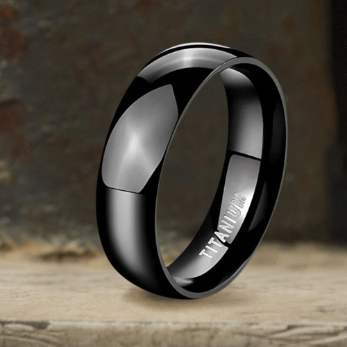 Minimalist Black Glossy Titanium Ring - 6MM / 8.5