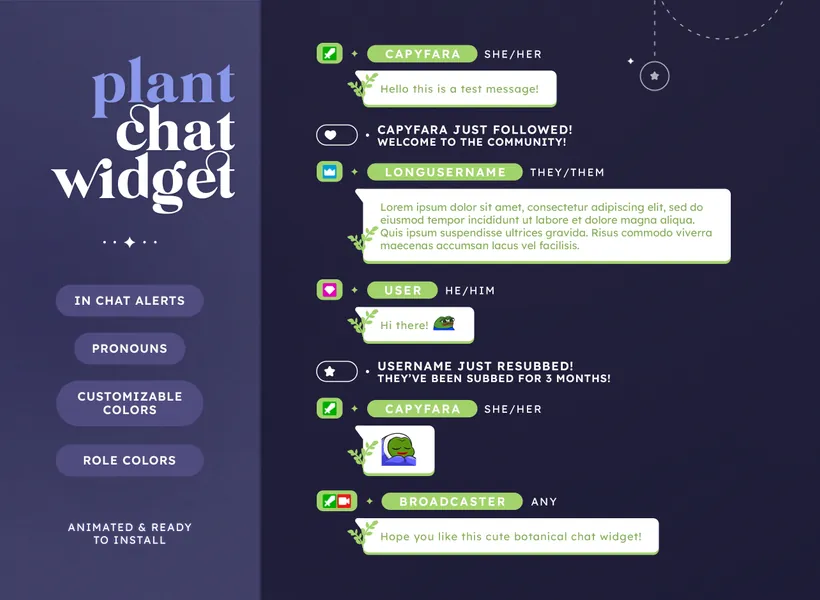 Plant Chat Widget (CUSTOMIZABLE COLORS) | Twitch Overlays | Pastel | Aesthetic | Gamer | Streamer | Chat Overlay | Cozy | Lo-fi