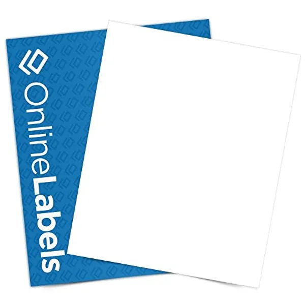 Sticker Paper, 100 Sheets, White Matte, 8.5 x 11 Full Sheet Label, Inkjet or Laser Printer, Online Labels