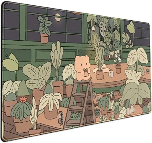 Cute Desk Mat Kawaii Bear Mousepad Cute Anime Plant Desk Protector, Kawai Aesthetic Brown and Green Forest Keyboard Mat, Large Mouse Pad XXL Gaming Desk Pad XL Office Home Decor for Women Girls - B-brown Kawaii Anime