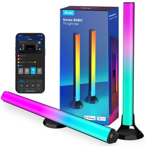 Govee RGBIC Light Bars, 15 Inches WiFi TV Backlight with Double Light Beads, Smart Light Bars with Multiple Placement Options Suitable for 45-70 inch TVs, Work with Alexa and Google Assistant, Black - Black