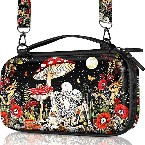 Gurgitat Carrying Case for Nintendo Switch/Switch OLED Travel Carry Cases Hard Shell Protective Cover Mushroom Skull Cute Girls Boys Accessories Storage Pouch Bag for Nintendo Switch 2017/Oled 2021 - Black Mushroom Skull