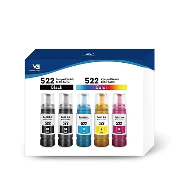 Volca Spares T522 522 Ink Refill Bottles for Epson EcoTank Printers ET-2800 ET-4800 ET-4700 ET-2400 ET-2720 ET-2803 (2 Black, 1 Cyan, 1 Magenta, 1 Yellow)