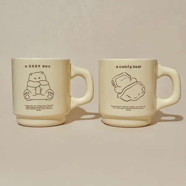Cute ‘a COZY day’ / ‘a COMFY bear’ Ceramic Mug - Kawaii - Cute Bear Design - Drinking Cup - Coffee Tea Juice Milk Water Drinkware Home Café