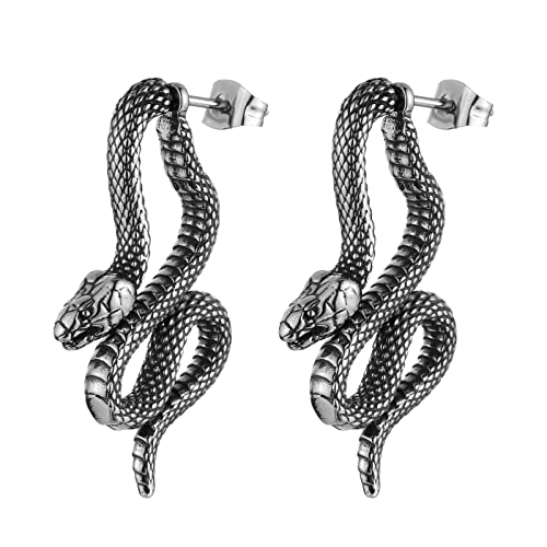 HZMAN Gothic Snake Earring Stainless Steel Punk Hip Hop Green Eye Animal Snakes Piercing Earrings Party Jewelry Gift for Men Women - Snake Earring