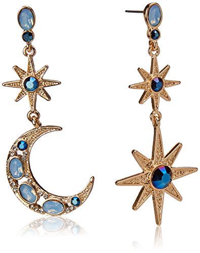 Celestial Moon & Star Drop Earrings - One Size - BLUE