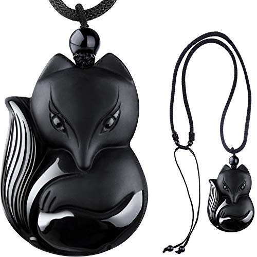 COMPONALL Fox Obsidian Necklace for Women, Fox Jewelry for Girls Gemstone Necklaces Pendant for Women Healing Crystal Necklace Protection Amulet Charm for Girls Mothers Day Jewelry Gift - 1.37 * 1.96inch
