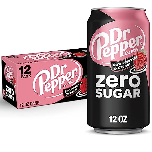 Dr Pepper Zero Strawberries and Cream Soda, 12 fl oz cans, 12 Pack - Zero Sugar Strawberries and Cream