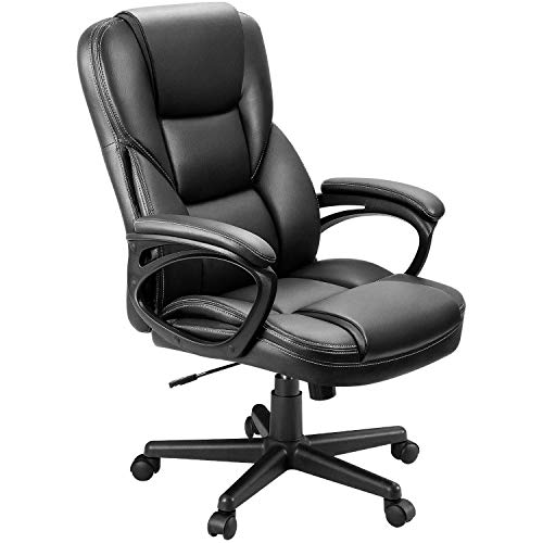Furmax Office Executive Chair High Back Adjustable Managerial Home Desk Chair, Swivel Computer PU Leather Chair with Lumbar Support (Black) - Black