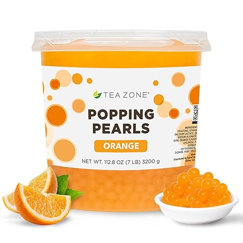 Tea Zone B2052 7 lbs Orange Popping Pearls for Boba Tea Beverages, Sweets, Ice Cream Topping - Orange