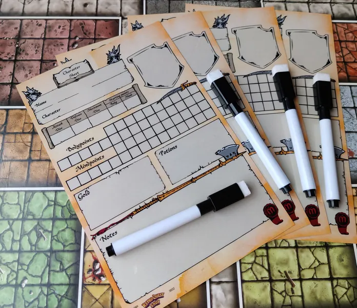 Heroquest - Reusable Character Sheets + pen -