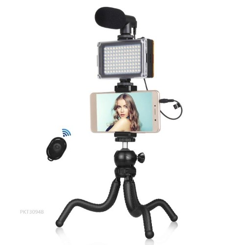 PULUZ Vlogging Kit with Adjustable LED Lights - black