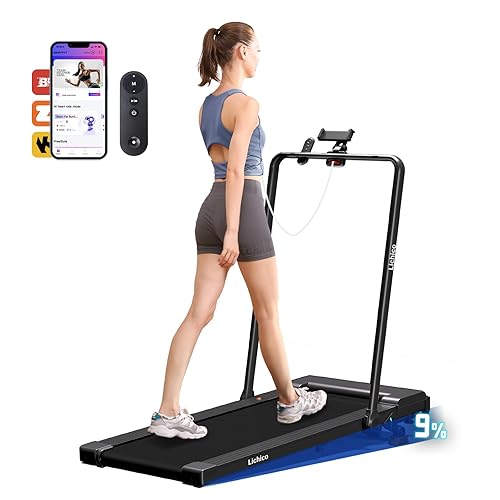 Lichico Walking Pad Under Desk Treadmill，Portable Small Treadmills for Home and Office，Super Quiet Brushless Motorized Walking Jogging Running Machine with Remote Control - Matte Black