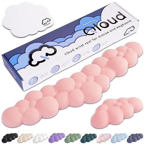 Create-ables Qloud Cloud Wrist Rest Keyboard Wrist Rest for Computer Keyboard Pad, Cloud Keyboard Wrist Rest, Wrist Pad for Keyboard, Memory Foam, Non Slip Base, Comes with Mouse Pad - Pastel Pink - Pastel Pink
