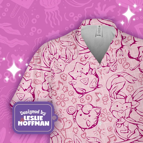 Sylveon Line Button Up Shirt - Fairy Pokemon Hawaiian Shirt