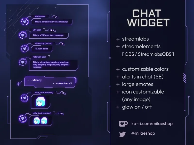 Cyber style chat widget for Twitch Streamelements and Streamlabs