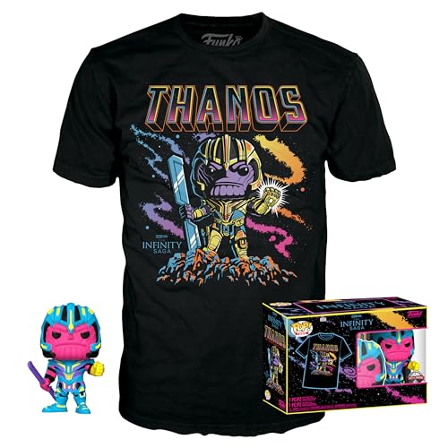 Funko Pop! & Tee: Marvel - Thanos - (BKLT) - Extra Large - (XL) - T-Shirt - Clothes With Collectable Vinyl Figure - Gift Idea - Toys and Short Sleeve Top for Adults Unisex Men and Women - Movies Fans - M