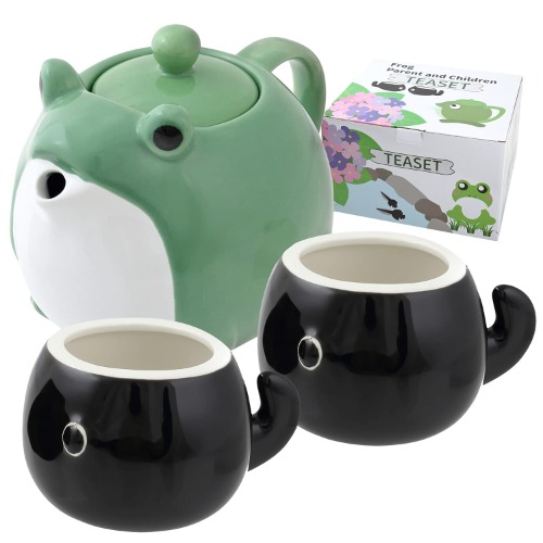 HAKONE YOSEGI Frog Teapot & Teacup Cute Tableware Japanese tea set, Tea Service Set Ceramic Tea Pot (30 oz), 2-Piece Tea Cups (5 oz) (tea pot ＆ 2 tea cup)