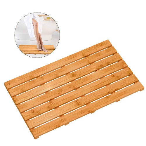 Bamboo Wooden Bath Floor Mat for Luxury Shower - Non-Slip Bathroom Waterproof Carpet for Indoor or Outdoor Use (31.3 x 18.1 x 1.5 Inches) - Natural 31.3 x 18.1 x 1.5 Inches