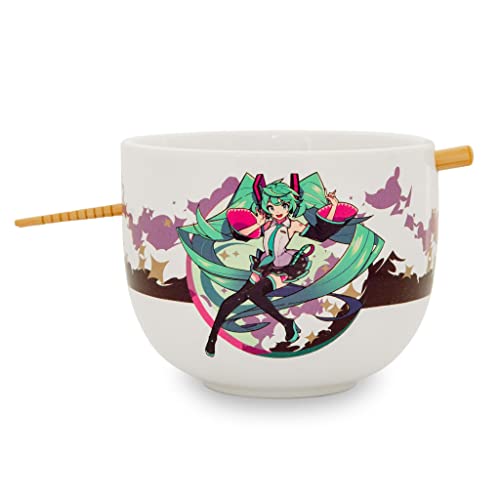 Hatsune Miku Crypton Voice Japanese Ceramic Dinnerware Set | Includes 14-Ounce Ramen Noodle Bowl and Wooden Chopsticks | Asian Food Dish Set For Home & Kitchen