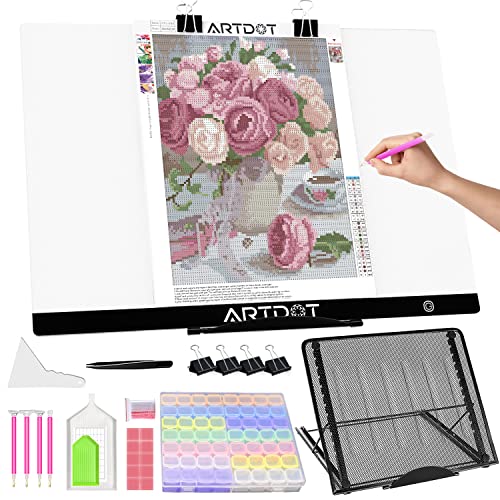 ARTDOT A2 LED Light Pad for Diamond Painting USB Powered Light Board Kit, Adjustable Brightness with 12 Angles Stand and Clips (40 x 60cm) - 03-A2
