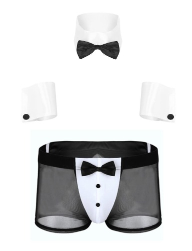 Sywiyi Mens Waiter Costume Lingerie Underwear Gentleman Tuxedo Suits Server Cosplay Outfits - Black&white D XX-Large