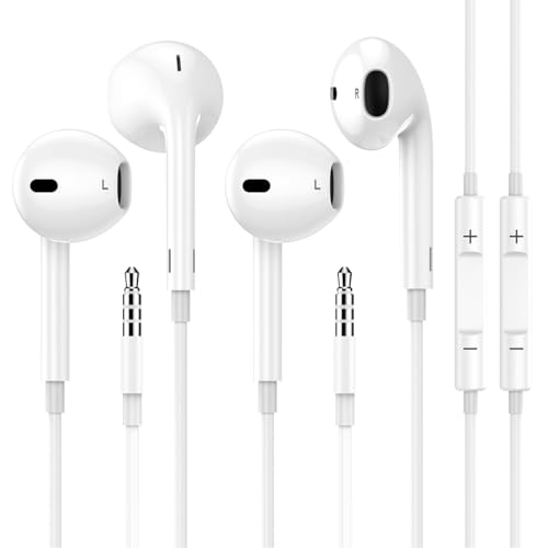 2 Pack Apple Earbuds Headphones with 3.5mm Plug [Apple MFi Certified] Wired Earphones Built-in Microphone & Volume Control Compatible with iPhone,iPad,iPod,MP3/4,Android and 3.5mm Audio Devices