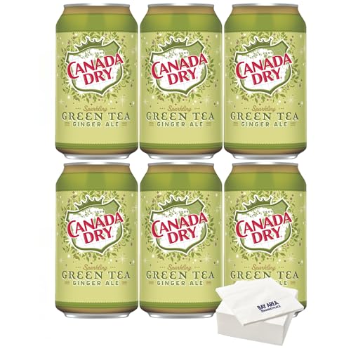 Canada Dry, 12oz Cans, Pack of 6 (Green Tea Ginger Ale) with Bay Area Marketplace Napkins - Green Tea Ginger Ale