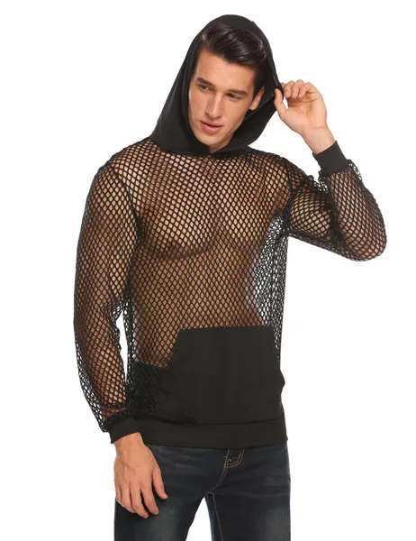 COOFANDY Men's Sexy Fishnet See Through Tank Top Muscle Workout T Shirt Mesh Transparent Tees Top - Small Type01-black