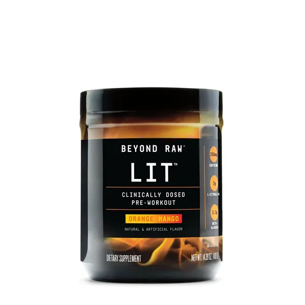 Beyond Raw LIT | Clinically Dosed Pre-Workout Powder | Contains Caffeine, L-Citruline, and Beta-Alanine, Nitrix Oxide and Preworkout Supplement | Orange Mango | 30 Servings - Orange Mango 30 Servings (Pack of 1)