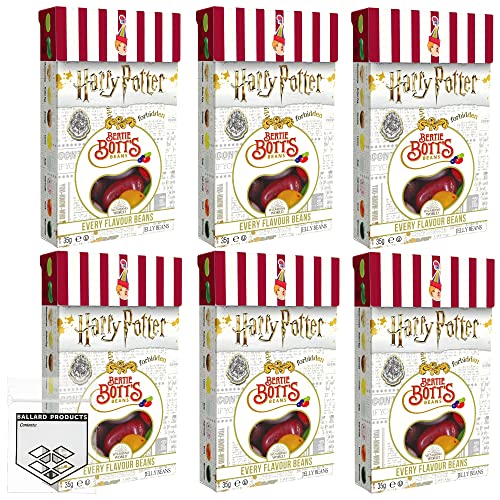 Harry Potter Bertie Botts Every Flavored Beans Pack of 6 Boxes - Harry Potter Gifts for Kids - 6 Boxes of Fun Harry Potter Jelly Beans - Bundle with Ballard Products Pocket Bag