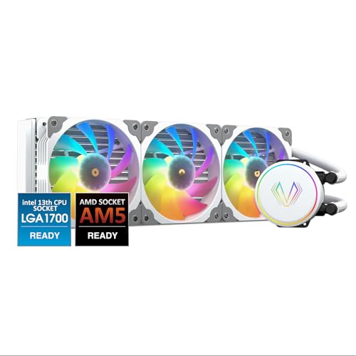 Vetroo V360 White 360mm CPU Water Liquid Cooler AMD/Intel LGA1200 Ready All-in-One Cooling System w/Controller 3X 120mm ARGB Motherboard Sync Fans High Efficiency 360mm Radiator - White