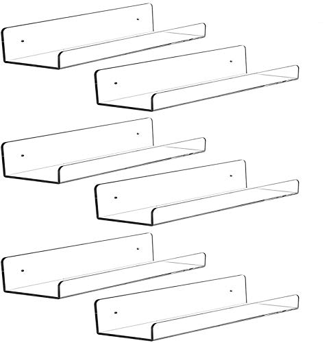 CY craft 6 PCS Acrylic Invisible Floating Bookshelf for Kids Room,15 inch Modern Picture Ledge Display Toy Storage Wall Shelf 5MM Thick U Shelves Storage Rack - Clear-6 Pcs